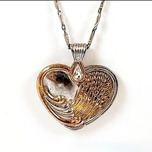 Gold and Silver Angel Wing Heart Pendant with Inscription